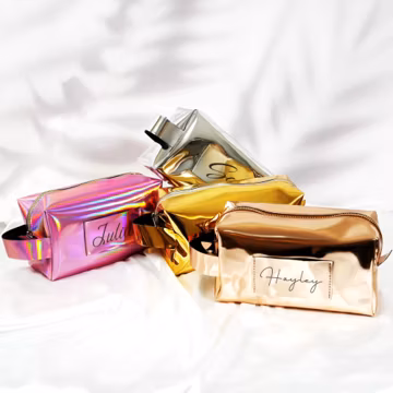 Personalized Holographic Makeup Bag, Bridesmaid Gift, Vegan Leather Pouch