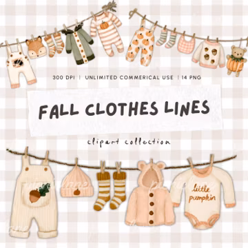 Fall Baby Shower Clipart Bundle, Little Pumpkin Baby Shower PNG, Autumn Baby Clothesline, Gender Neutral Fall Baby Shower Decor Nursery