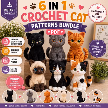 6 in 1 Crochet Cat Patterns Bundle | Amigurumi Cat Family Pattern | Cute Sitting Cats & Loaf Cat Plushies Pattern | Instant Download