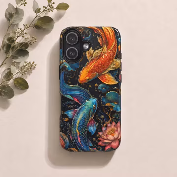 Koi Fish Phone Case | Japanese Gold Lotus Pond Art | Lucky Zen Gift for Her | MagSafe Magnetic iPhone 17 16 15 Samsung Galaxy Pixel