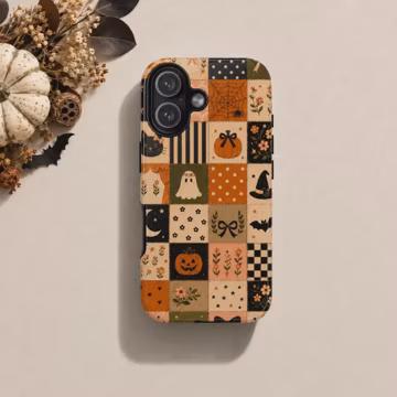 Halloween Ghost Phone Case | Faux Patchwork Quilt | Coquette Cottagecore | Fall Gift for Her | iPhone 17 16 15 Samsung Galaxy Pixel