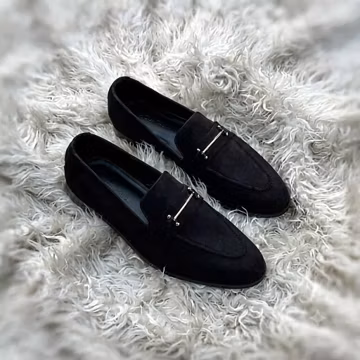 Men's Handmade Black Suede Horsebit Loafers | Silver Hardware Slip On Shoes.