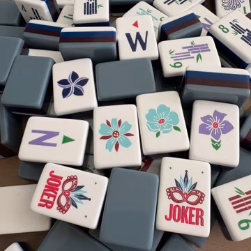 Blue Gray American Mahjong Set, 4-Layer Acrylic, 160 Engraved Tiles, Modern Board Game for Game Night