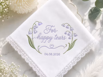 Custom Lily of the Valley Handkerchief Embroidered, Gift for mother of bride