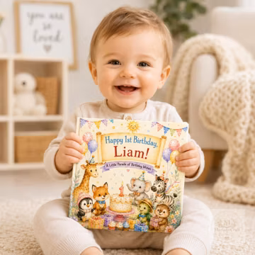 Personalized 1st Birthday Book, Custom Baby Name Story, First Birthday Gift, Baby Animal Keepsake, One Year Old Gift for Boy or Girl