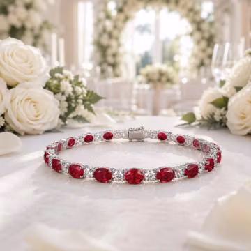 10.00 Ct Ruby & Diamond Tennis 14K Solid White Gold Luxurious Bracelet For Her