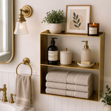 Handmade Solid Brass Wall Shelf | Modern Bathroom Storage Shelf | Minimalist Floating Brass Organizer