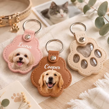 Personalized Pet Fur Keepsake Keychain, Custom Dog Cat Memorial Keyring, Pet Hair Holder, Paw Print Photo Charm, Pet Loss Gift, Dog Cat Gift