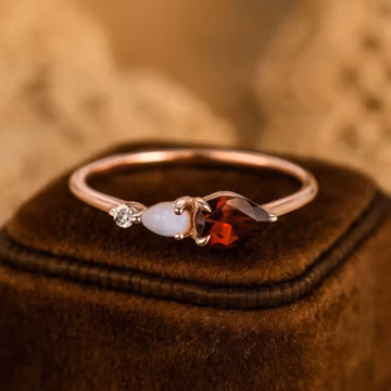 Garnet and Opal Toi et Moi Ring, Pear Cut Garnet Ring, Minimal Rose Gold Engagement Ring, January October Birthstone Ring.