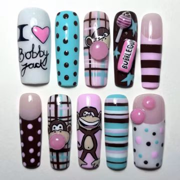 Y2K Press On Nails Bobby Jack Nails Cute Monkey Nails Bubblegum Nails 2000s Retro Nails Cute 3D Handmade Nails Fake Nails Custom Nails