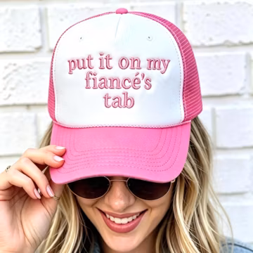 Put It On My Fiancé's Tab Funny Embroidered Hat, Foam Trucker Bachelorette Cap