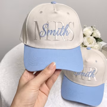 Custom Mr and Mrs Embroidered Hat, Personalized Last Name Couple Cap