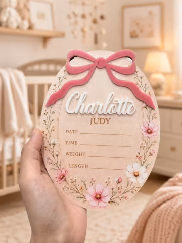 Personalized Floral Baby Birth Stat Sign | Custom Newborn Name Plaque | Baby Girl Nursery Decor | Wooden Birth Announcement Gift Keepsake