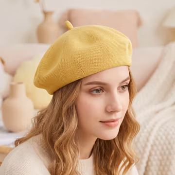 Breathable Knit French Beret, Solid Color Lightweight Artist Beret Hat , Soft Pastel Casual Headwear For Spring Summer Gift For Her