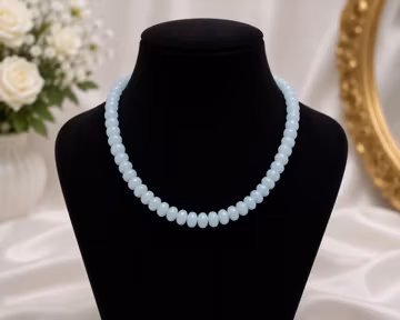 Natural Blue Quartz Rondelle Beaded Necklace | Handmade Blue Gemstone Necklace | Minimalist Crystal Jewelry | Gift for Women