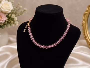 Pink Crackle Quartz Beaded Necklace | Handmade Faceted Quartz Gemstone Necklace | Natural Pink Crystal Jewelry | Minimalist Gift for Women