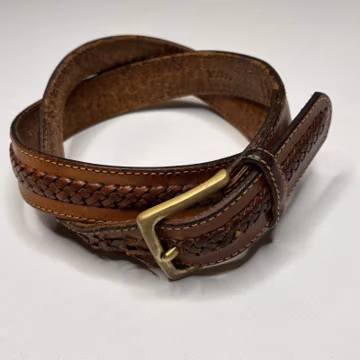 Vintage Brown Woven Leather Braided Brass Buckle Belt