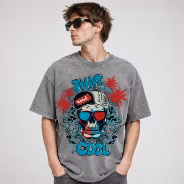 Vintage Skull Graphic Tee, Washed Gray Oversized T Shirt, Gothic Streetwear Shirt, Y2K Grunge Clothing, Retro Unisex Tee