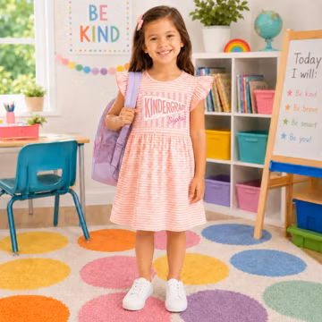 Personalized Grade Dress for Girls, Custom Name Back to School Outfit, First Day Ruffle Sleeve Striped Dress, Kindergarten to 5th Grade