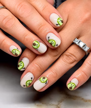 Cute Avocado Press On Nails, Kawaii Green Fruit Nail Set, Minimalist Short Oval Nails, Funny Food Nails, Handmade Reusable Gift