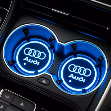 Custom Audi Logo Luminous Cup Coasters Waterproof LED Light Up Cup Holder Pads Non-Slip Auto Interior Trim Fits Audi A3 A4 A5 A6 Q3 Q5 Q7
