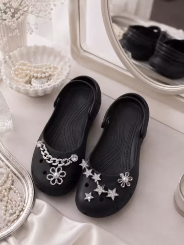Pearl Crystal Shoe Charms Set, Silver Chain Shoe Jewelry, Coquette Shoe Accessories, Elegant Gift for Her, Feminine Shoe Decor
