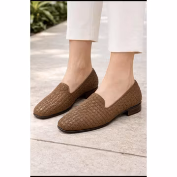 Sesto Meucci Women's Braided Leather Woven 7.5 M Brown Slip On Shoes Loafers EUC