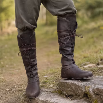 Medieval Costume Knee High Vegan Leather Boots Renaissance Faire LARP Footwear Black Brown Gift for History Lover SCA Reenactment