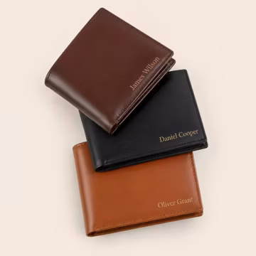 Personalized Leather Wallet for Men, Engraved Name Cow Leather Bifold, Custom Gift for Dad Husband Anniversary Birthday