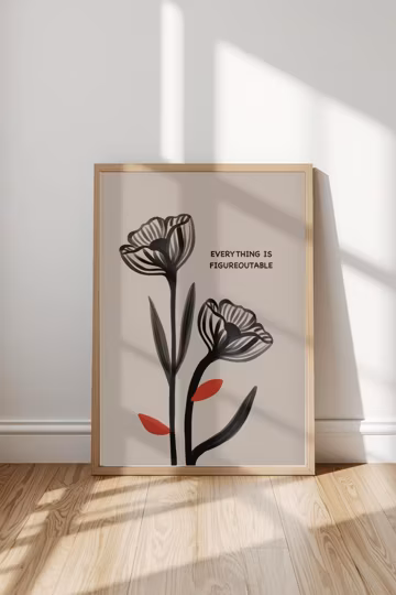 Everything Is Figureoutable Print, Minimalist Tulip Line Art, Dopamine Decor, Trendy Wall Art, Aesthetic Room Decor, Printable Wall Art
