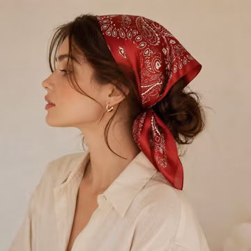 Red Silk Bandana Scarf, 100% Mulberry Silk Scarf Vintage Paisley Hair Scarf, Cowboy Western Neck Scarf, Festival Outfit, Gift for Her Mom