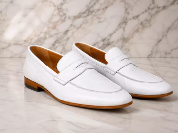 Handmade White Leather Loafers | Men's Classic Penny Dress Shoes