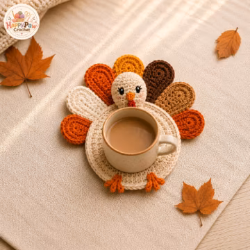 Turkey Crochet Coaster, Thanksgiving Mug Rug, Handmade Turkey Coaster, Fall Coffee Coaster, Thanksgiving Decor, Autumn Gift