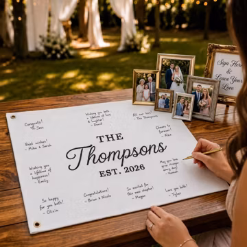 Wedding Guest Book Banner, Personalized Wedding Signature Banner, Custom Wedding Guest Canvas Flag, Wedding Reception Decor, Canvas Flag