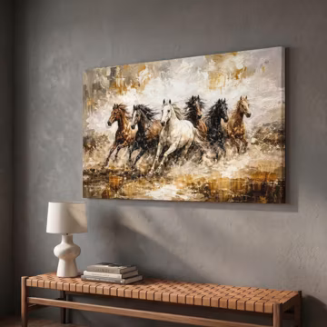 Running Horses Canvas Print, Seven Horses Wall Art, Neutral Farmhouse Decor, Western Living Room Art, Equestrian Home Gift, Beige Wall Art