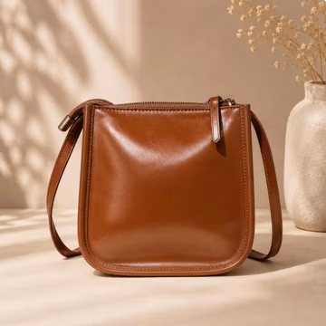 Genuine Leather Crossbody Bag for Women, Minimalist Zipper Shoulder Purse, Small Leather Messenger Bag, Everyday Compact Handbag