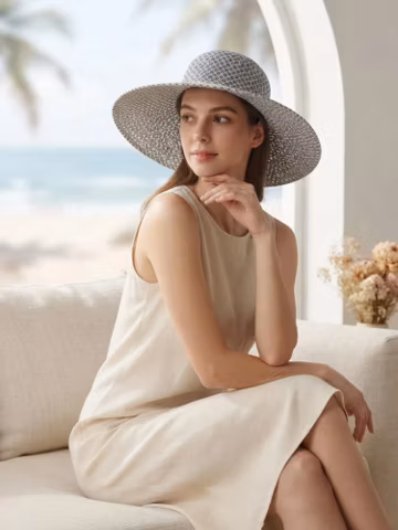 Women's Vintage Wide Brim Straw Sun Hat Breathable Beach Hat Dome Summer Hat Patchwork Vacation Hat