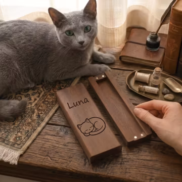 Personalized Cat Whisker Box Custom Engraved Wooden Pet Keepsake Organizer, Memory Chest