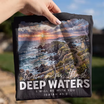 Pass Through Deep Waters Christian Summer PNG, Watercolor Beach Shirt Design, Inspiring Bible Verse Sublimation, Coastal Summer Sailboat Png