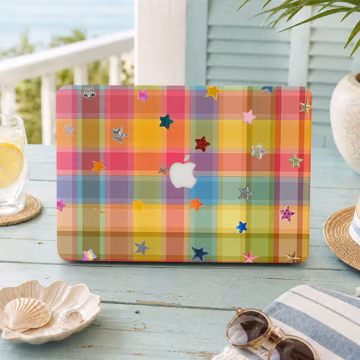 Colorful Gingham Stars MacBook Case Protective Case for MacBook Air 13 15 Inch and MacBook Pro 14 16 M5 M4 M3 2026 New Laptop Cover