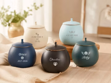 Custom Pet Urn for Ashes, Personalized Dog & Cat Cremation Urn, Ceramic Pet Memorial Jar with Name, Date, Paw Print, Sympathy Gift