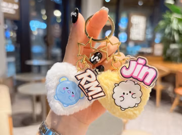 K-pop themed Plush Key Chain,BTS Name Acrylic Charm,Korean Wave key Chain,BTS Merch,Cute Plush Gift,BTS Inspired Gift