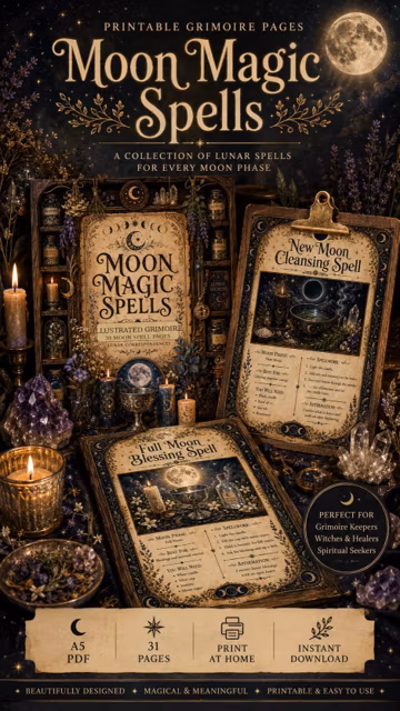 31 Moon Magic Spells Printable Grimoire, Lunar Spell Book, Witchy Journal (Digital Download)