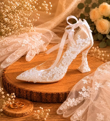 Personalized Lace High Heel Bridal Shoes – Princess Style Wedding Pumps