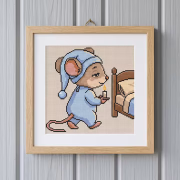 Cute Sleeping Mouse Cross Stitch Pattern, Bedtime Mouse with Candle PDF, Cozy Animal Embroidery Chart, Instant Download