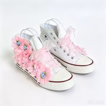 Handmade Floral High Top Sneakers, Pink 3D Flower Bridal Shoes, Wedding Party Bride Sneakers