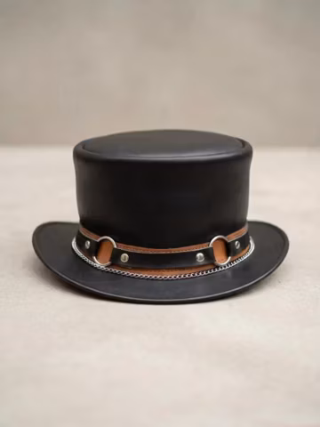 Black Leather Top Hat, Steampunk Victorian Hat, Gothic Costume Hat, Handmade Western Formal Hat