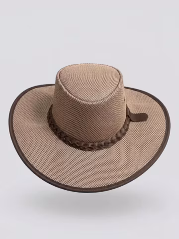 Men's Leather and Mesh Light Coffee Cowboy Hat, Breathable Western Hat, Brown Leather Band, Summer Outdoor Hat
