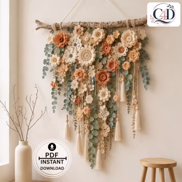 Crochet Flower Wall Hanging Pattern PDF | Wildflower Cascade Boho Home Decor