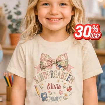 Custom Kindergarten Shirt Personalised First Day Of School Kids Patchwork Bow Outfit